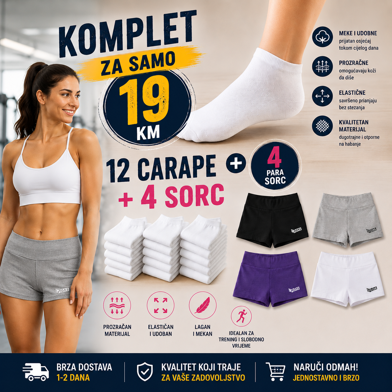 12 pari čarapa + 4 šorca