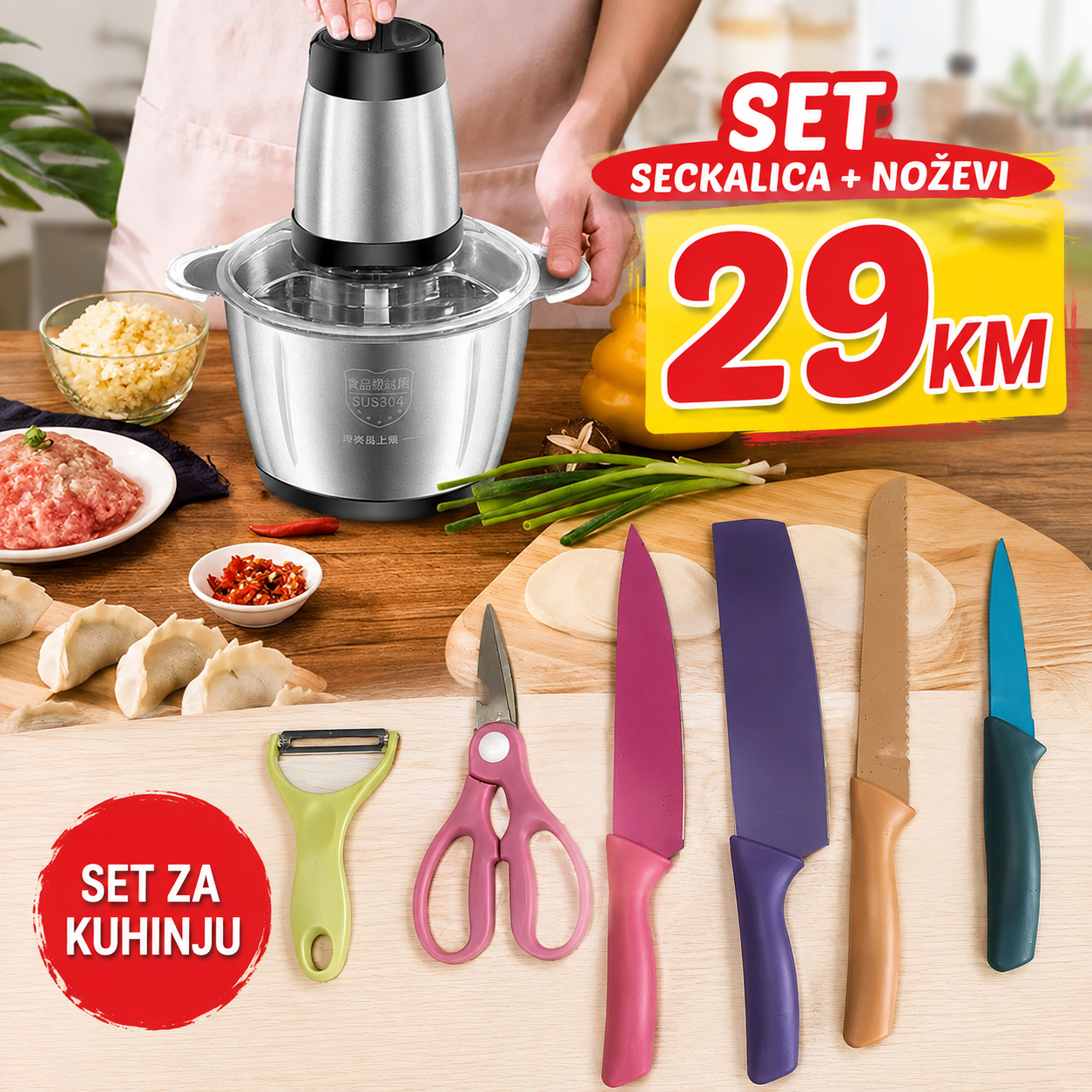 Set noževa + makaze + ljuštilica